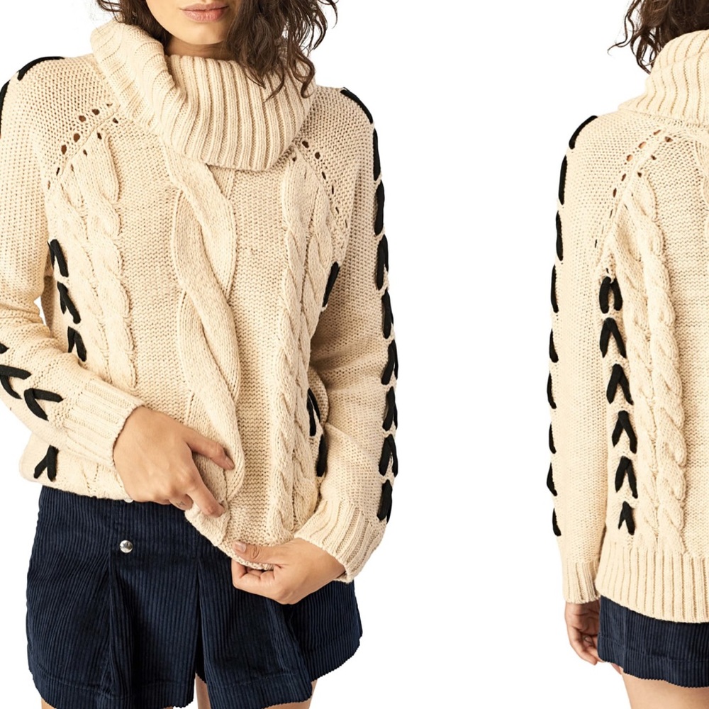 Stone Row | Beige Mad Metallix Cable Knit Sweater